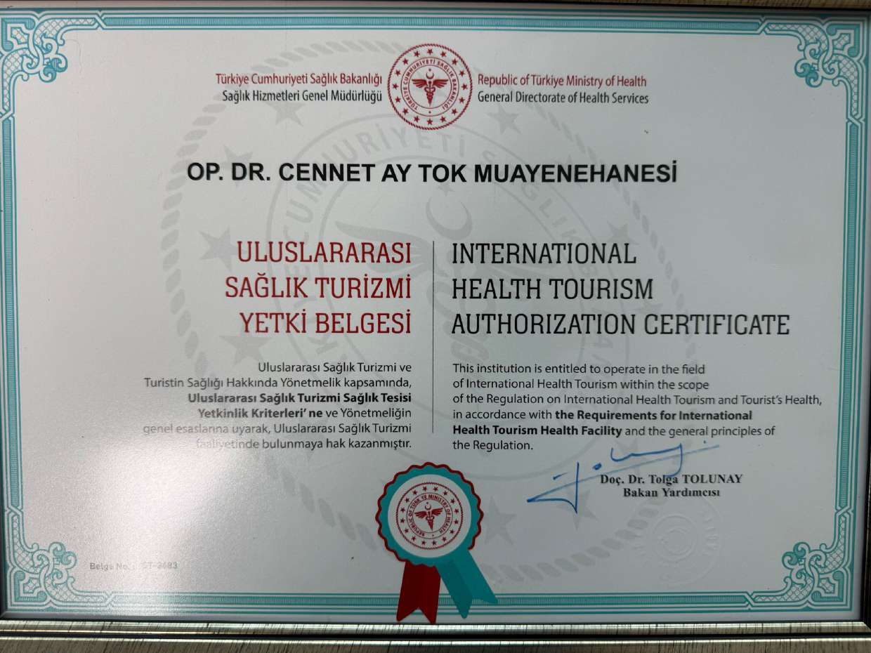 Op. Dr. Cennet Ay Tok International Health Tourism Authorization Certificate